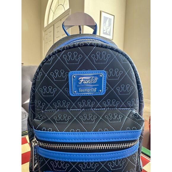 NWT EXCLUSIVE Funko Loungefly Mini Backpack Embroidered Crowns Black Blue Logo - Picture 2 of 5